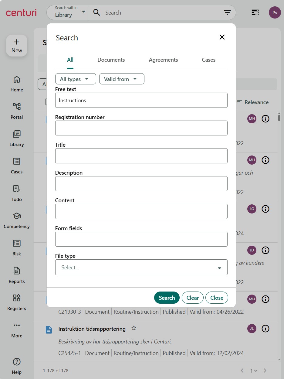 Systemet har en advanceret fremsøgning af dokumenter