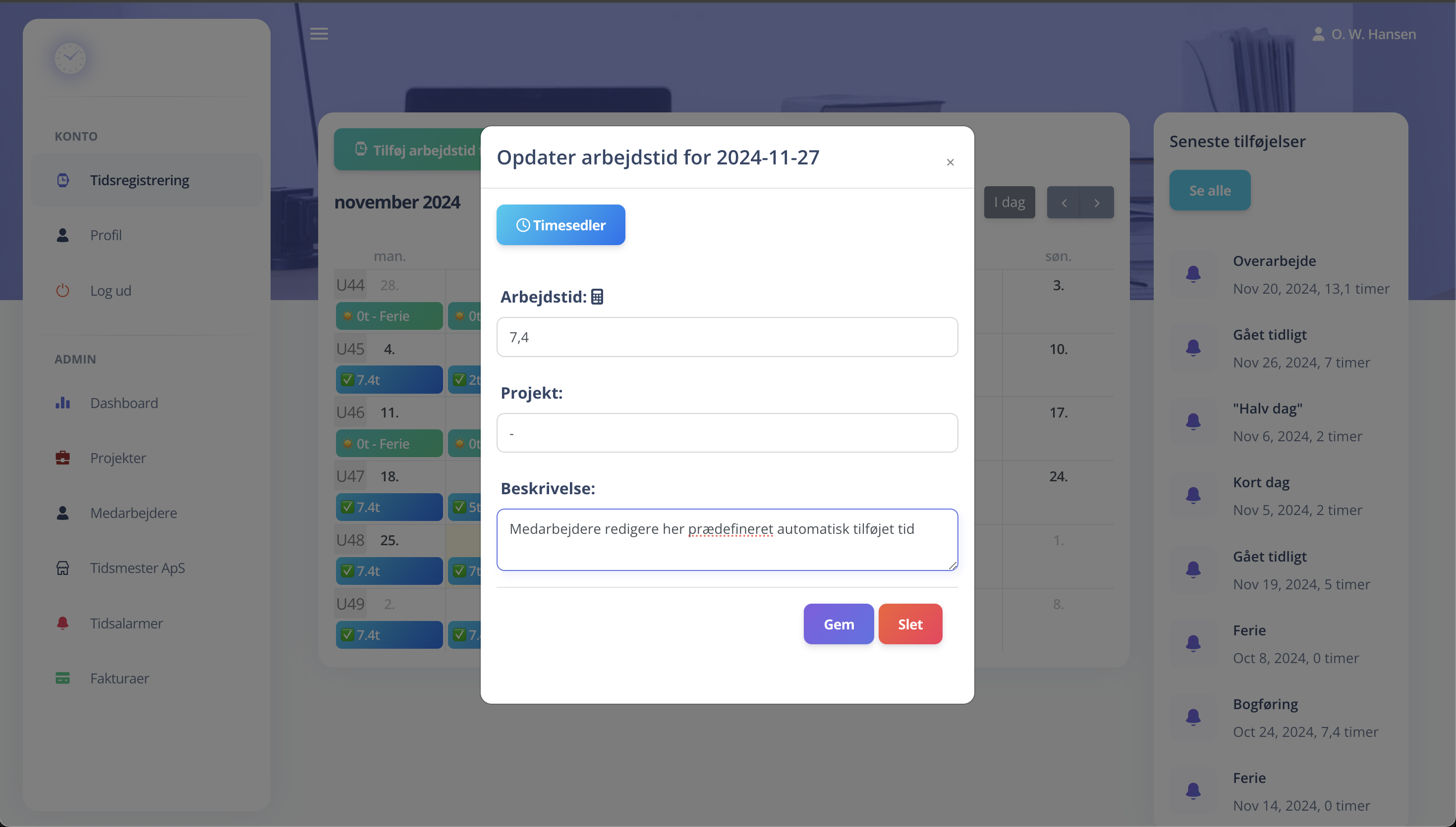 Systemet giver medarbejdere mulighed for at lave rettelser i deres tidsregistrering.