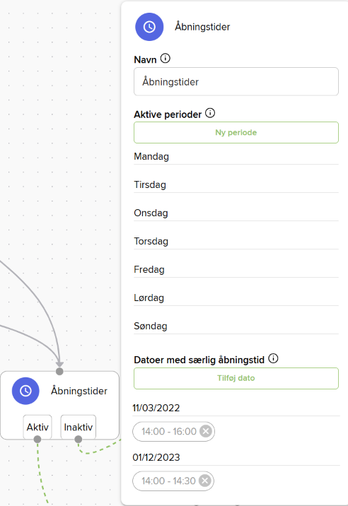 Systemet understøtter at opsætte åbningstider