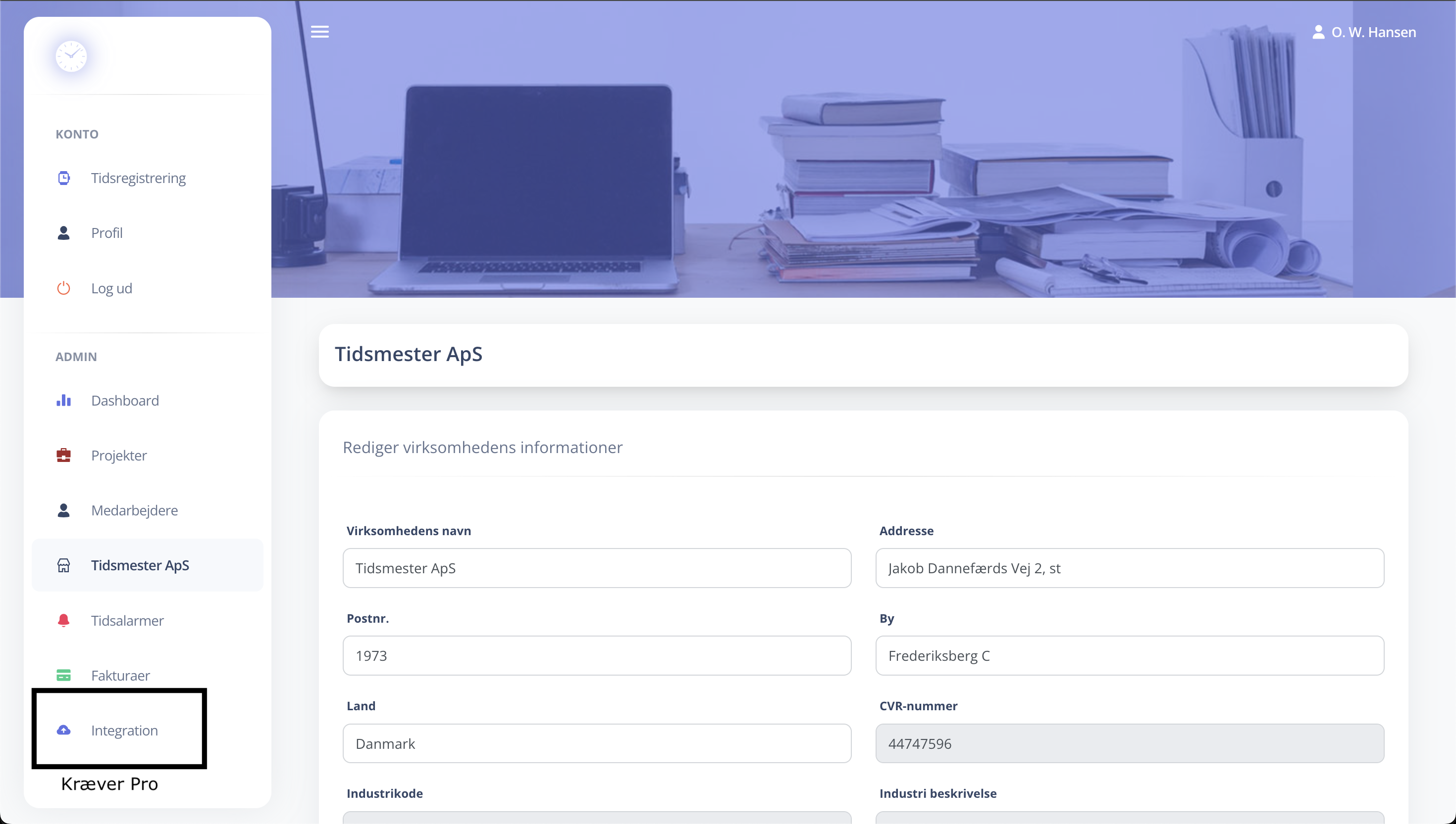 Systemet tillader udtræk af tidsregistreringer m.m. via API.