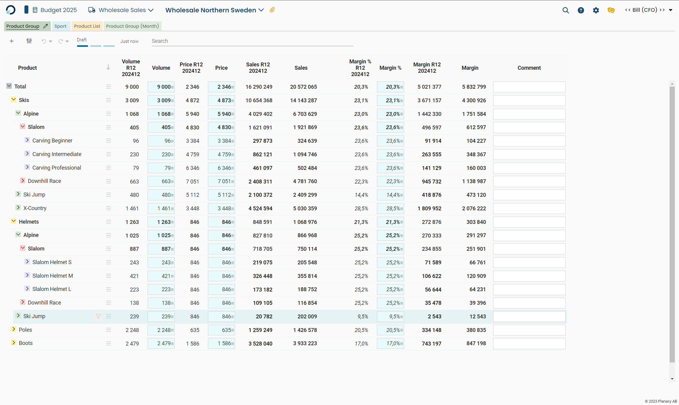 Systemet muliggør tilføjelse af noter til budgetindtastninger
