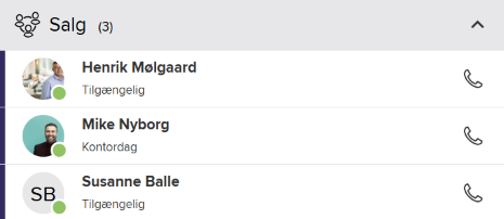 Systemet viser, hvem der er tilgængelige, på ferie, i møde mv.