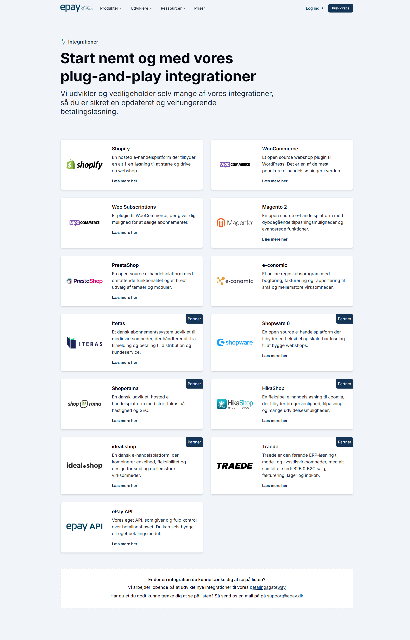 Systemet integrerer til følgende webshops: