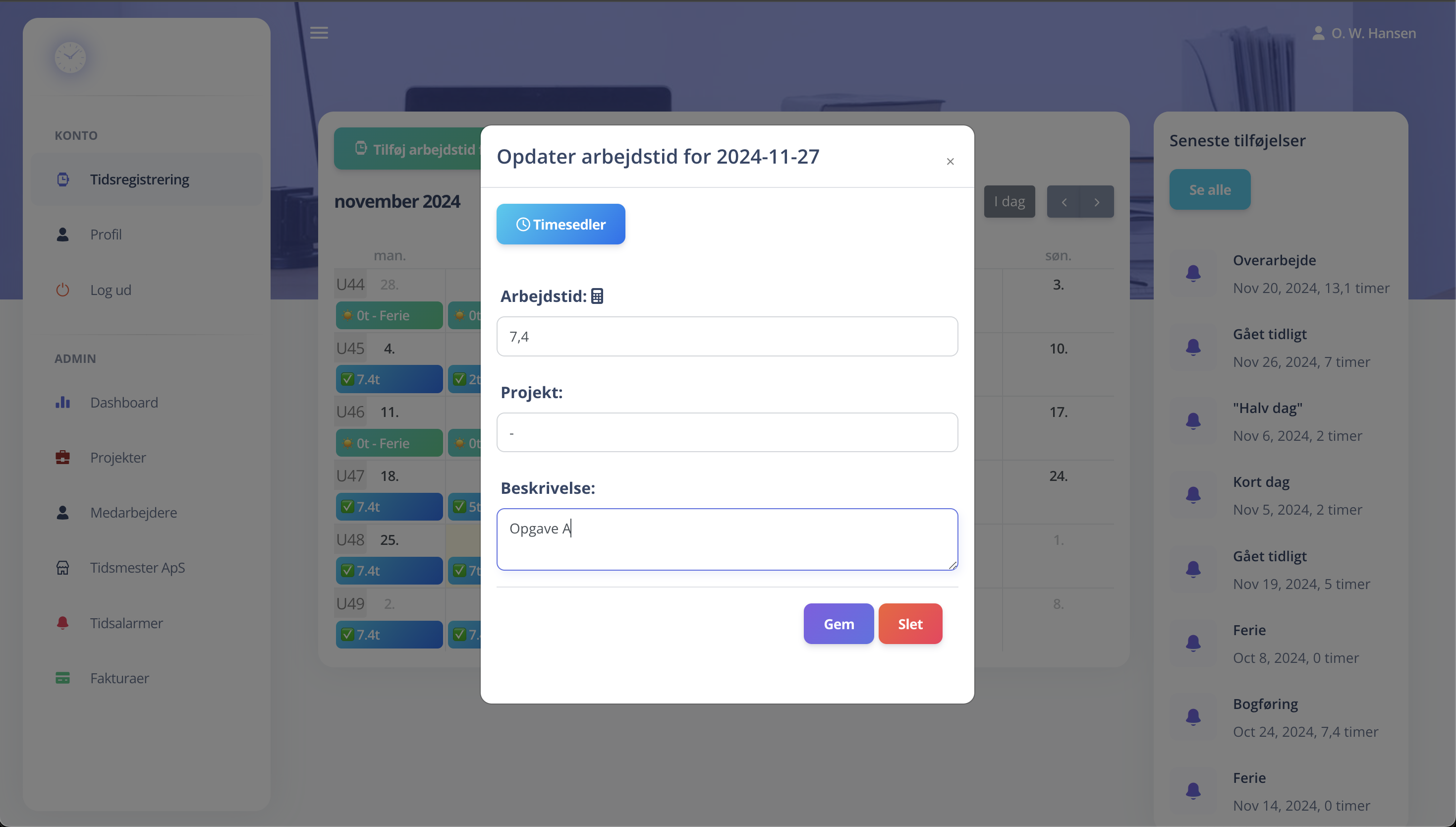 Systemet tilbyder at medarbejderne kan registrere tidsforbrug på individuelle opgaver.