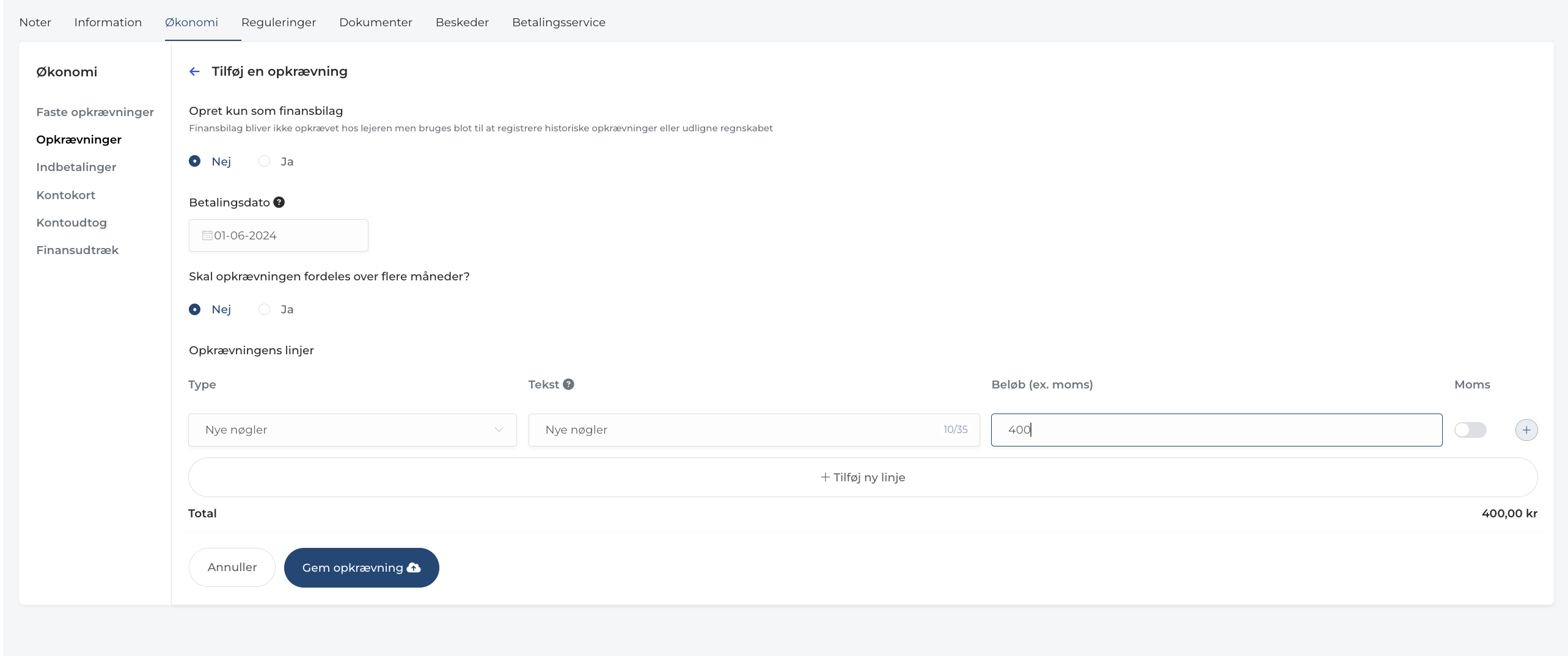 Systemet kan registrere og administrere udleverede og rekvirerede nøgler til lejere