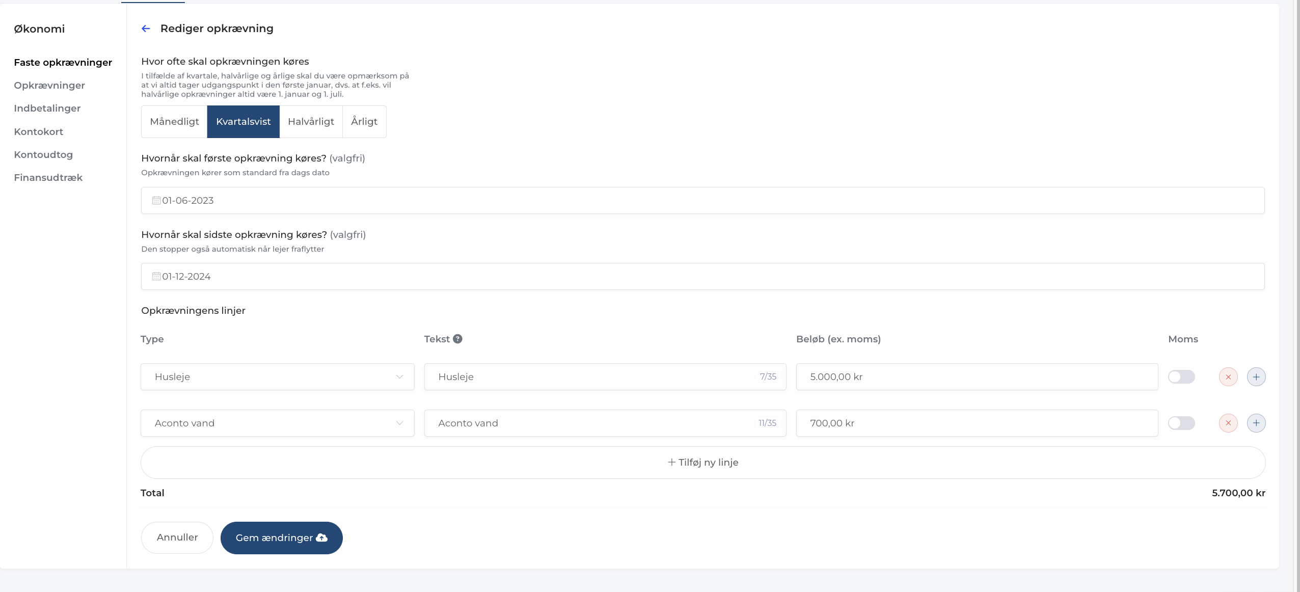 Systemet kan automatisk udsende huslejeopkrævninger og rykkere til lejere