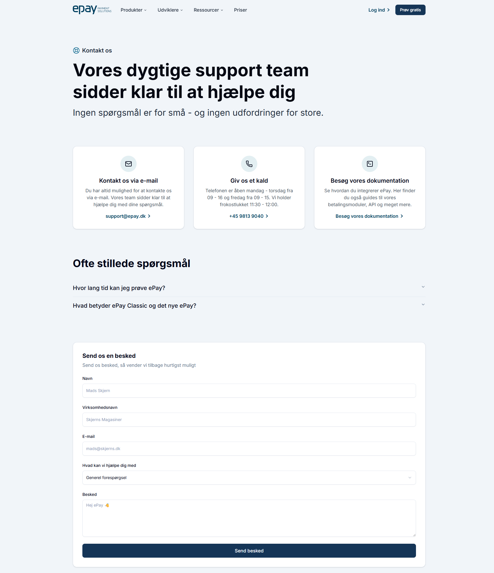 Systemet tilbyder kundesupport via