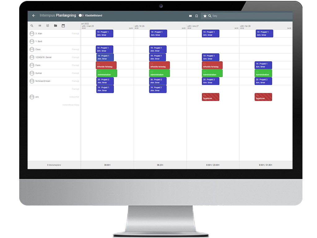Systemet understøtter vagtplanlægning.