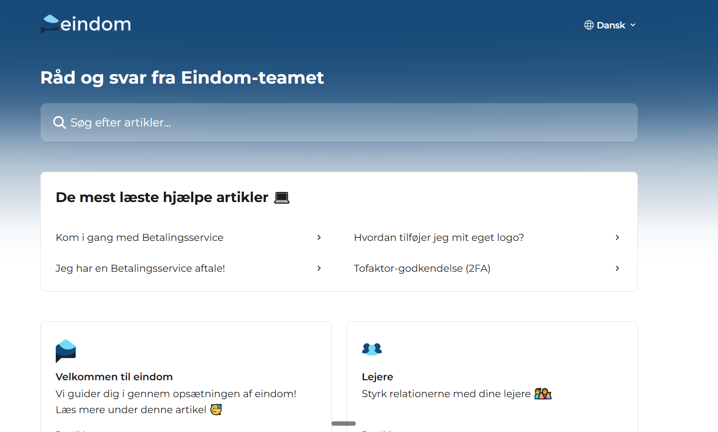 Kundesupport tilbydes via: