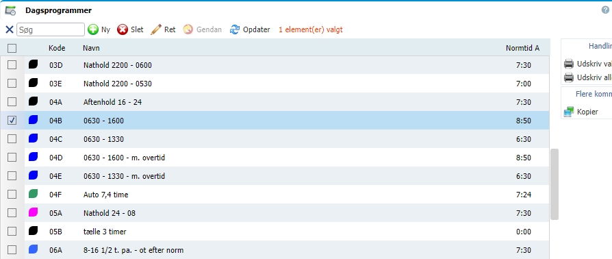 Systemet understøtter opsætning af faste arbejdstider.