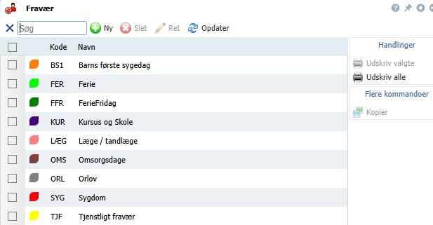 Systemet indeholder funktioner til registrering og administration af fravær og ferie.