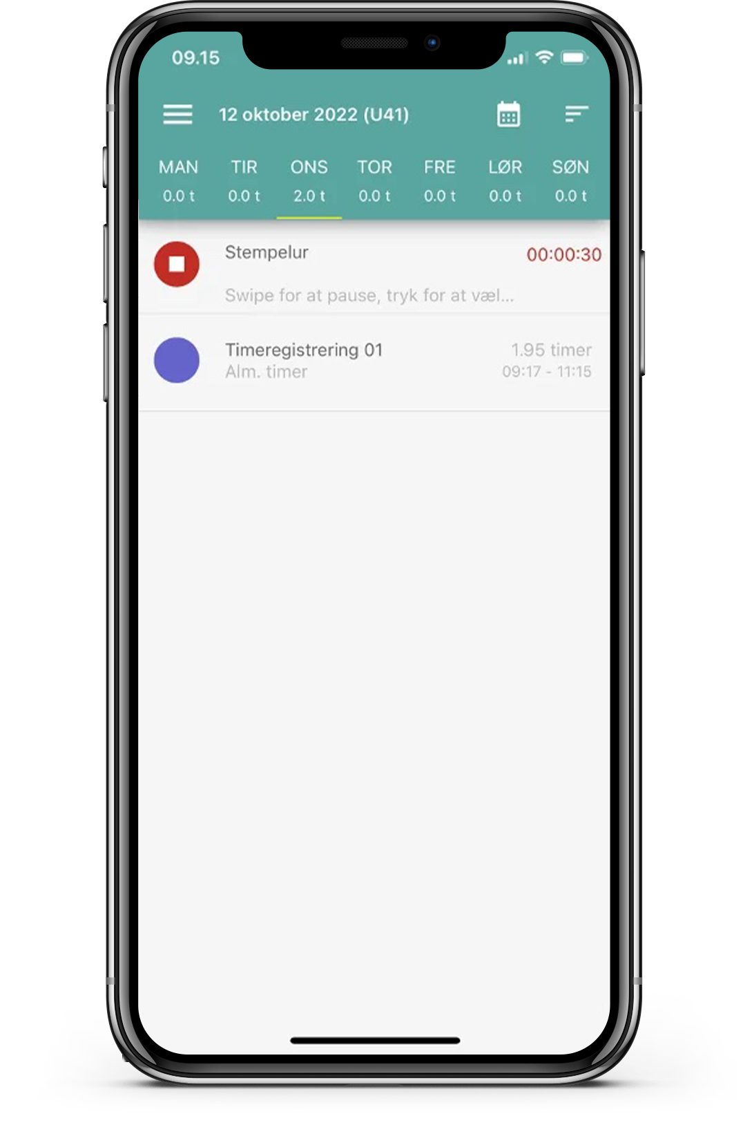 Systemet har en start/stop-knap, som medarbejdere kan bruge til at registrere deres arbejdstid.